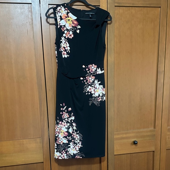 White House Black Market Dresses & Skirts - White House Black Market Black Midi Dress with Pink & Cream Floral Print